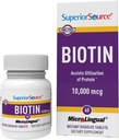 Fuente superior Biotina 10.000 mcg - Suplemento diario apoya la salud del cabello y el crecimiento - Biotina natural Suplemento Ayudas Saludable uñas " Esquí - 60 tabletas sublinguales de disolución