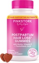 Pink Stork Postpartum Saç Çıxışları Gummies | Biotin, Pantothenic Acid, Vitamin E, B6, B12 | Postnatal Saç Uşaq + Regrowth Support | Emal-Friendly | Postpartum Essentials