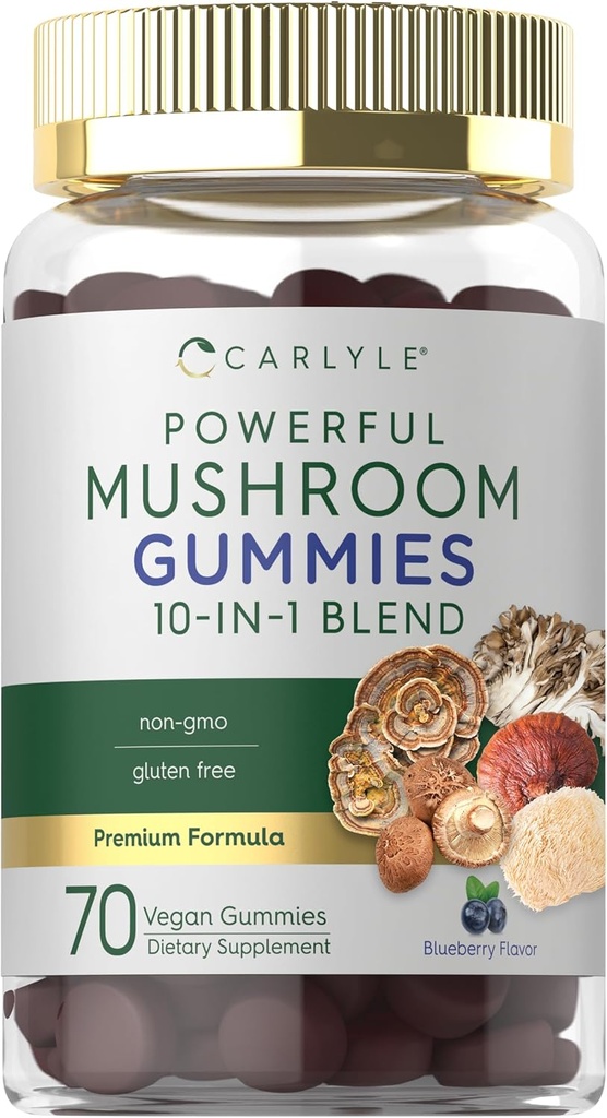 Carlyle Mushroom Supplement Gummies | 70 Vegan Gummies | 10-in-1 Blend | Ez-GMO eta Gluten Free