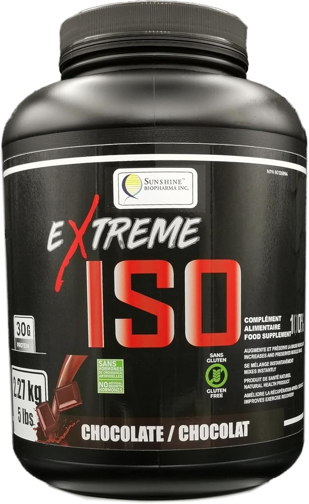 Ekstremni ISO, 100% izolat sirotkinih beljakovin, 5 lb (2,27 kg) brez beljakovinskih virov z nizko vsebnostjo maščob, za spodbujanje rasti mišic in hitre regeneracije (hokolat)