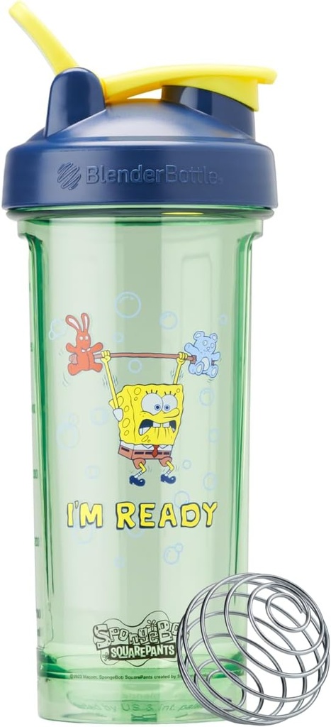 BlenderBottle Spongebob Shaker Bottle Pro Serie perfekt für Protein Shakes und Pre Workout, 28-Ounce, Blue, Im Ready!