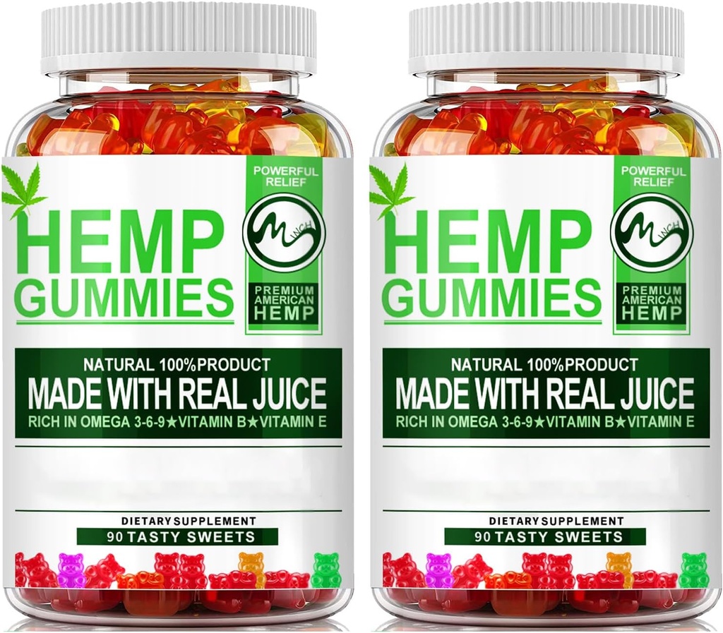 (2 Pack) Hamp Gummies - 90PCS Stress Relief Fruity Gummy Bjørn med Hamp Olie