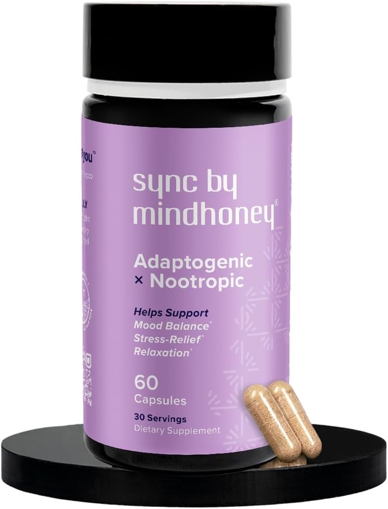 MINHONEY "2002 SYNC 60 comte, Premium Allin- Adaptogenica suplementari 2880 Relaxació, balanç d' ànims, Stres  Patrick Magnesi, Ashwadha, Nootròpics, Adapègens, Mines i Viminades