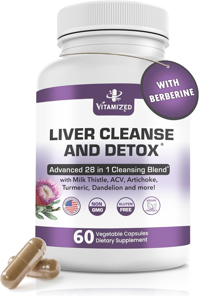 Detox & Repair Fatty Liver Supplements 28-in-1 Advanced Herbal Liver Health Supplement Formula - Milk Thistle Silymarin, Artichoke Extract, Dandelion & Apple Cider Vinegar - 60 pillole