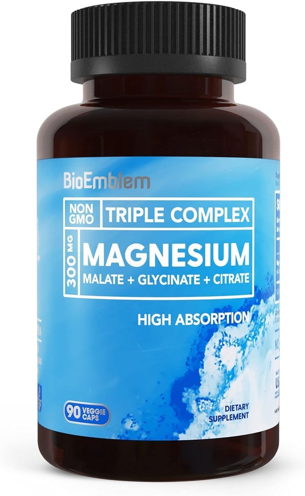 Bioloblem Triple Magnesi complexic txu 300mg Magnesi Glycinat, Matte i Citeration High Absteid fórmula Chelated Vegan, No-GMO, Gutten-Free, 90 Capules
