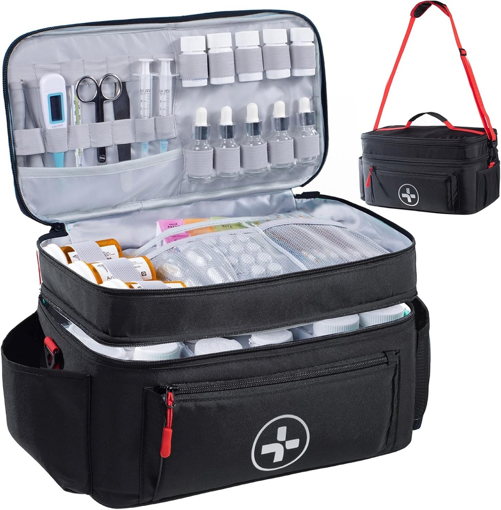 BAGSFY Reisemedizin Tasche Organizer, Medizinische Tasche Leer, Pill Bottle Organizer für zu Hause, große medizinische Aufbewahrung, Reise Tragetasche Erste Hilfe Kit Taschen Leer, Notfall Kit.