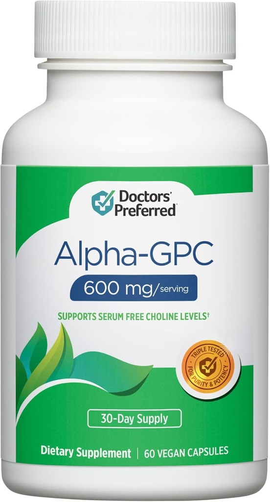 PREFERRED Alpha GPC Dodatek - Premium Formule. 600 MG / Serving, 60 Veganských kapslí, 30denní dodávka