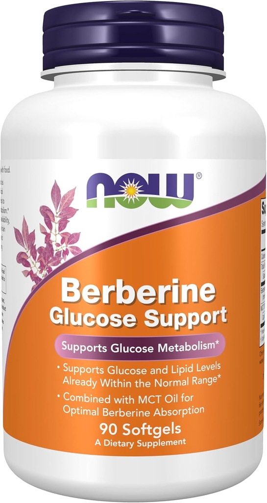 AHORA Suplementos de alimentos, soporte de glucosa bereberina, combinado con aceite MCT para absorción óptima de bereberina, 90 Softgels