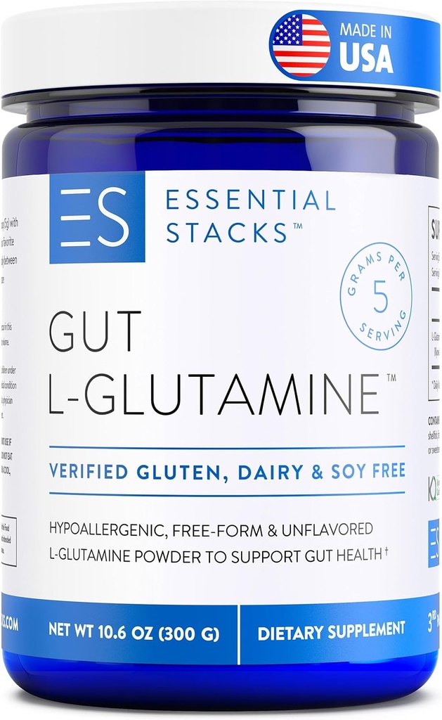 Essential Stacks Gut L-Glutamine Powder - Exclusief gemaakt in de VS - Pure L Glutamine Powder for Gut Health (60 Serves, Unflavored)