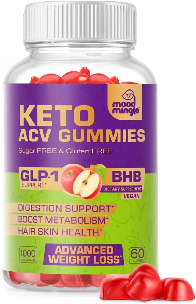 Keto ACV Gummies for Advanced Weight Loss - Gluten & Sugar-Free Apple Cider Vinegar Rapid Fat Burner Diet for Women Men - 60 חניכיים (1000MG)