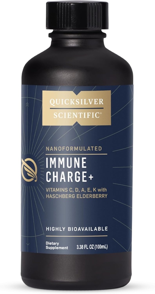 Quicksilver Scientific Immune Charge + - Elderberry z 10 000 j.m. witaminy D3, 25 000 witaminy A, C, E, K1 i K2 dla immunologicznego zdrowia i wsparcia dla płuc (100 ml)