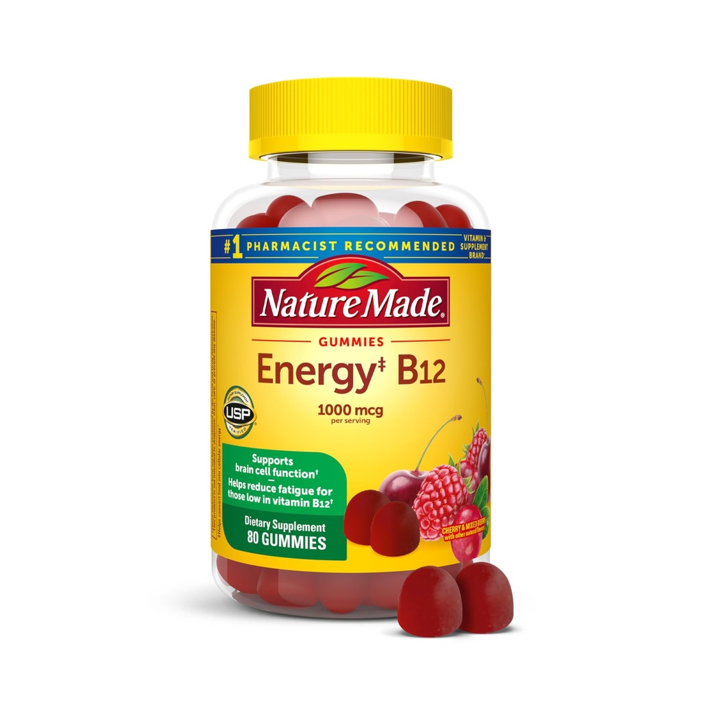 Nature Made Vitamin B12 Gummies 1000 mcg per serving, Dietary Supplement for Energy Metabolism Support, B12 Vitamins, 80 Gummy Vitamins, 40 Day Supply
