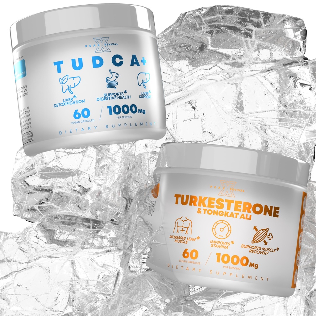 Peak Revival-X TUDCA+ 1000mg Bile Salt Supplement for Liver Support + Turkesterone & Tongkat Ali 1000mg Increase Stamina (60 Capsules)