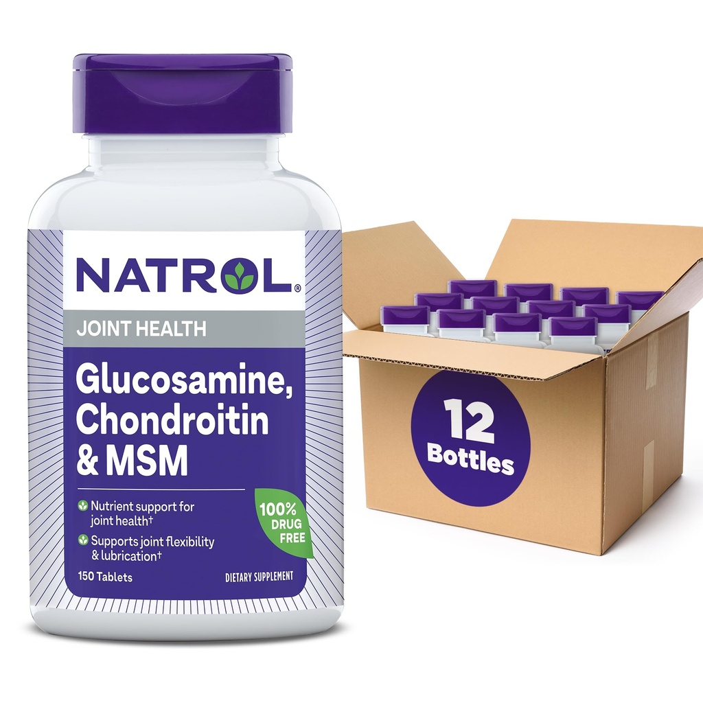 Natrol Glucosamine Chondroitin and MSM Tablets, 150-Count (Pack of 12