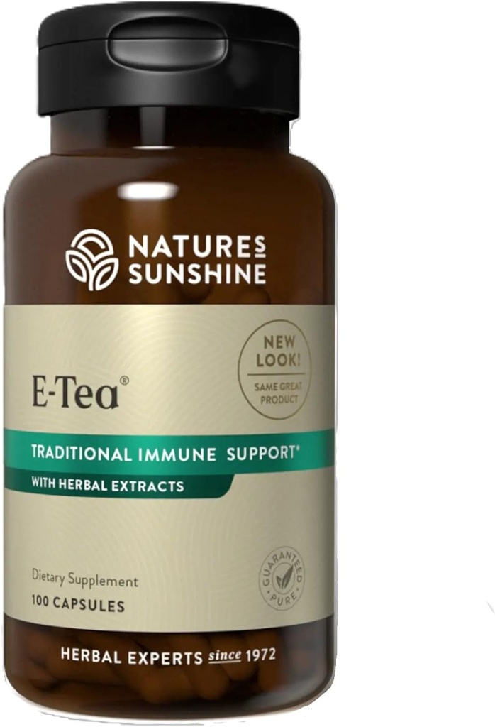 Nature's Sunshine E-Tea Capsules (100 Count), Essiac Tea의 캡슐화 된 버전은 면역력을 지원하기 위해