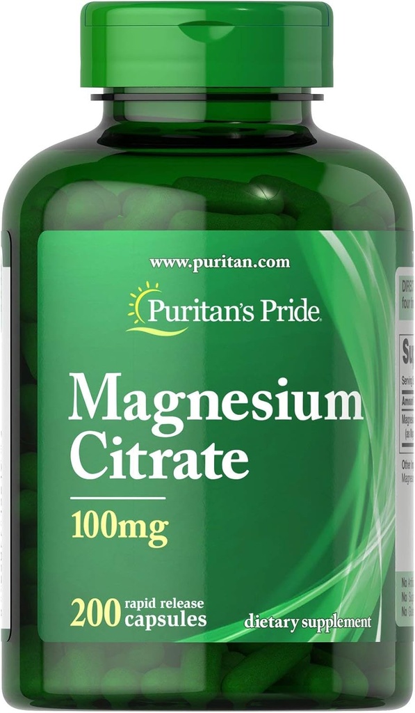 Citrato de magnesio 100 mg, apoia un estado de ánimo relaxado, 200 Conde polo orgullo de Puritan