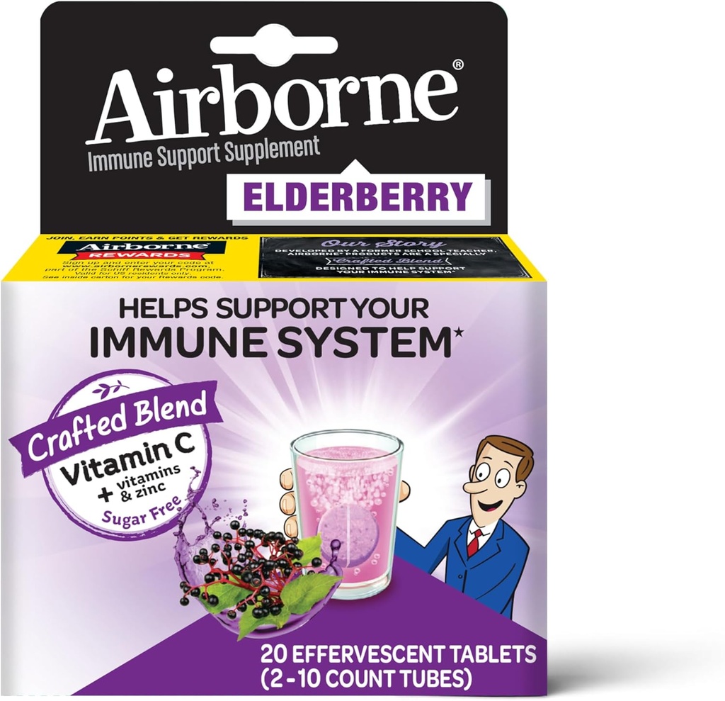 Aerotrable Elderberberry Extreu + Vitamina C 1000mmg (per Servint) - Taulascent (20 Count en una caixa), suport lliure Guten Imne, amb vitamines A C, Zinc, Selenium, Sugar Free