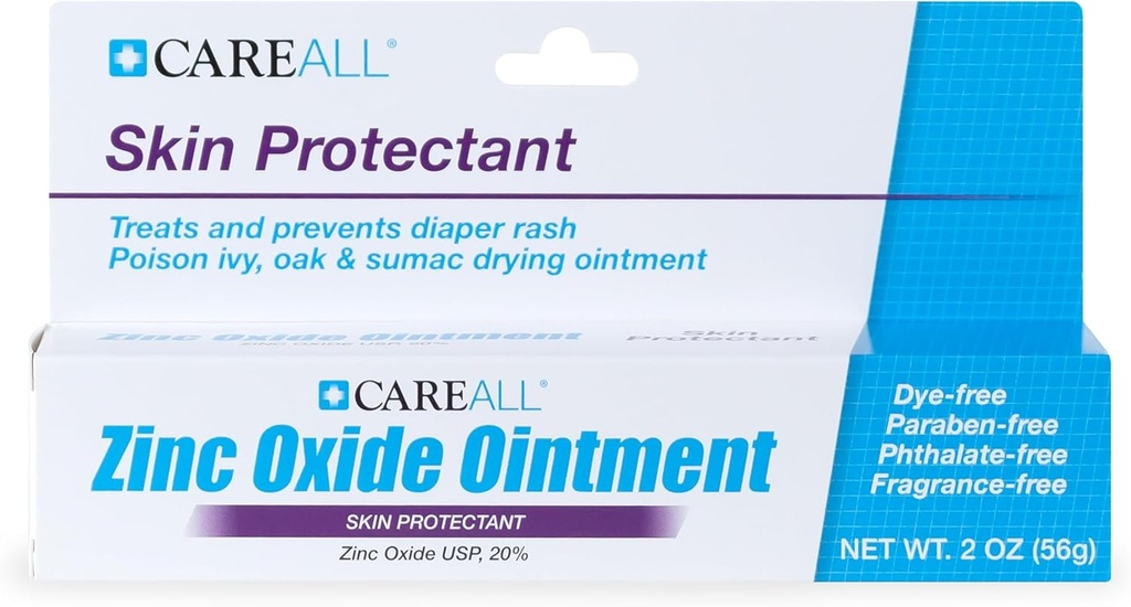 CareAll Zinc Oxide 20% Skin Protectant Barrier Ointment 2 oz, Relieves, Treats y Prevents Minor Skin Irritations due to Diaper Rash. Ayuda a sellar la humedad. Protege la piel de Chafed.