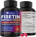Suplemento de Fisetina - Super Absorción liposómica 98% Pure 1200mg con quercetina, Resveratrol, extracto de té verde para envellecemento saudable e lonxevidade, saúde da pel, cerebro e antioxidante - 60 Softgels