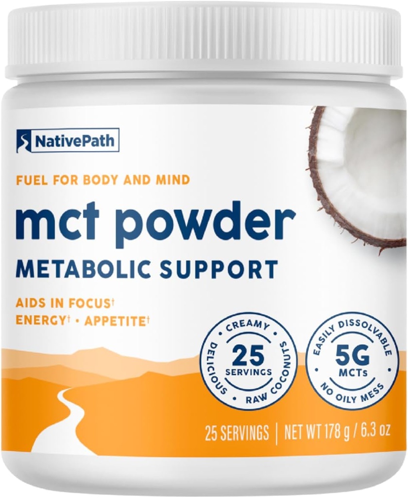 NativePath MCT Oil Powder Supplement - makuamaton MCT Jauhe Keto- ystävällinen C8 MCT. Vapaa maito-, gluteeni- ja GMO:ista, 25 tarjoilua