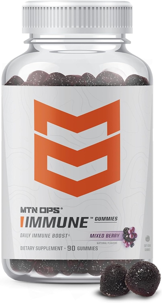 MTN OPS Immune Gummies Integratore di Supporto Immune, 90 Gummies con Elderberry & Aronia Berry Booster Immune per Adulti, Mixed Berry Flavor & Naturally Gluten Free