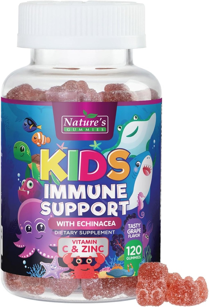Lapsed Immune Support Supplement Gummies - igapäevased lapsed Vitamiinid C, Tsink ja Echinacea - Kummi lastele Immunity Support, vanuses 4 ja üles, Natural Berry Maitse, Non-GMO, Gluteenivaba & Vegan - 120 Gummies