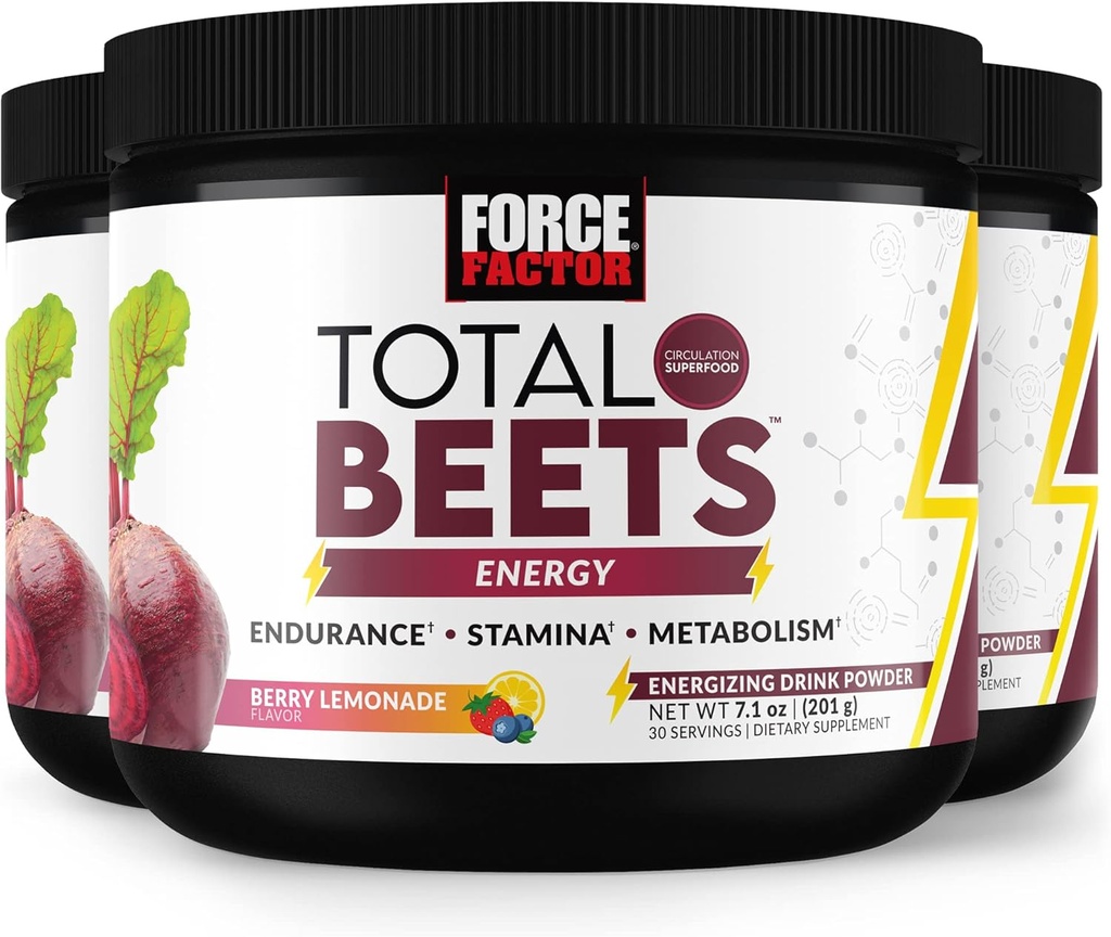 FORCE FASETOR Total Beets Energy Drink Mix 3-Pack, Superfood Beet Root Powder, Nitrate to Boost Energy, Dukungan Circulation, Blood Flow, Nitric Oxide dan Stamina, Heart Health Supplemen, 90 Servis