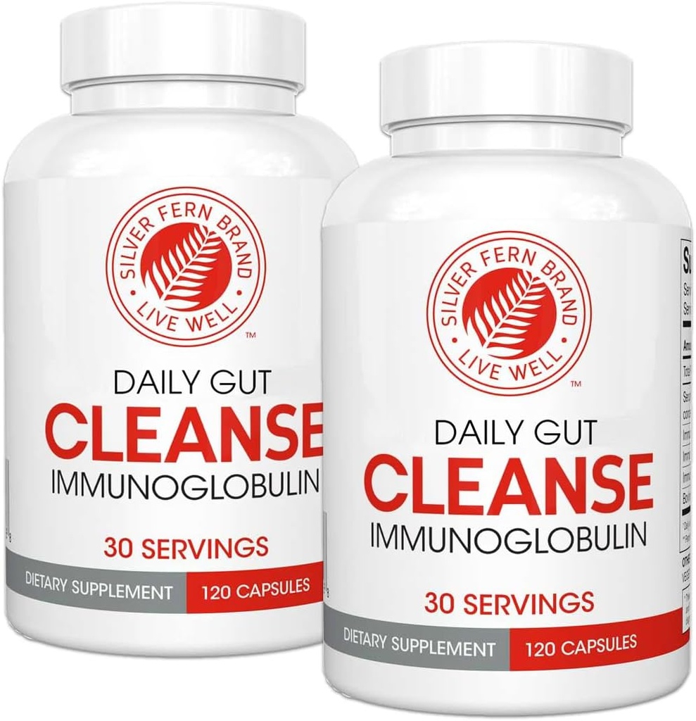 Silver Fern Cleanse - Daily Gut - 2 Butelis - 240 Capsules - 60 dienų tiekimas - Imunoglobulinas G, A & M - (IgG, IGA, IgM) - Digestic System & Immune System Support - Postbiotic