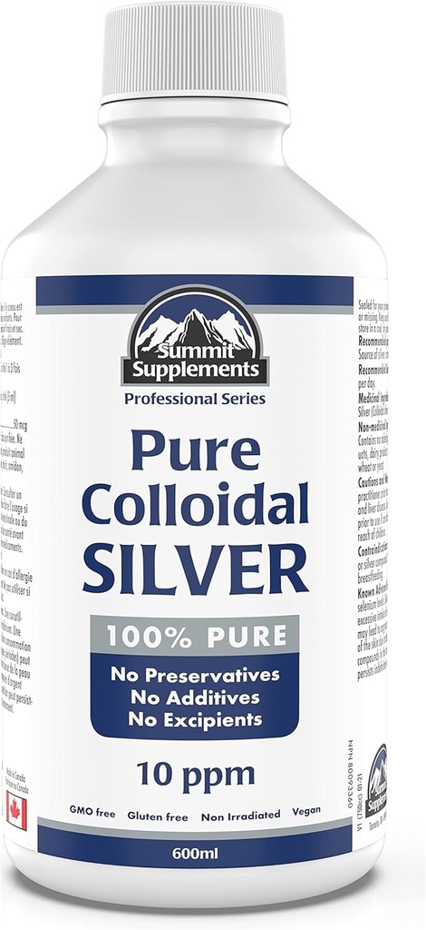 Colloidal Silver 10ppm 600ml - Colloidal Gümüş maye Minerals İz mineralları - Colloidal Copper Supplements - Gümüş Colloidal Minerals Liquid - Kanadada Formulated və Made