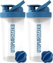 Utopia Home Protein Shaker Bottle - (Pack of 2) 28-Ounce Shaker flaskor för proteinblandningar - Fitness Sports Classic Protein Mixer Shaker Bottle (Clear / Navy)