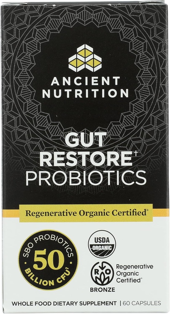 Ancient Nutrition Organic Gut Restore Probiotyka 50B, 60 Ct