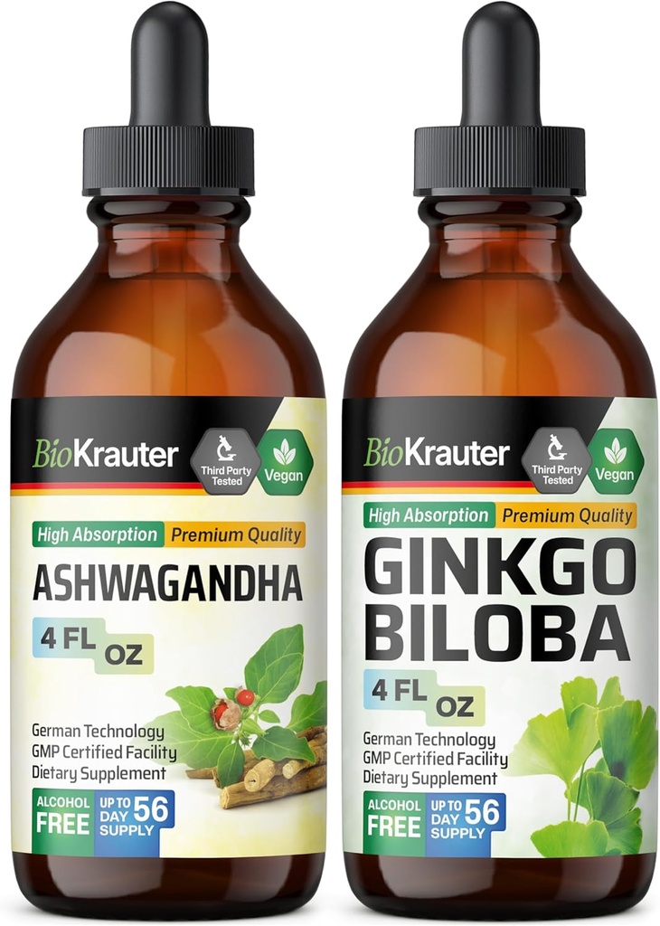 BAO KRAUTER Ashwagandha Tinct 4 Fl. Oz. & Ginkgo Biloba Tincture 4 Fl. Oz.