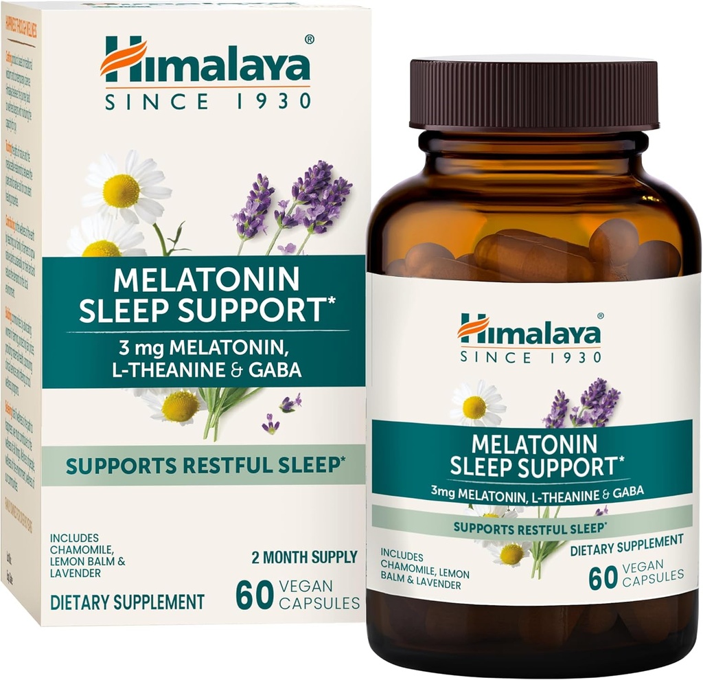 Hemalaya Melatonin sleep Support with GABA, L-Theanine and Melatonin 3mg for sleep Support and Occasional sleeplessness, 60 Capsules, 2 Month Supply