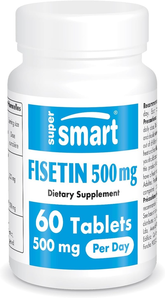 SuperSmart - Fisetin 500 מ"ג ליום (Easy-to-Take) - 98% תוסף Pure Fisetin - Highly Bioavailable Polyphenol - Powerent Senolytic Activator