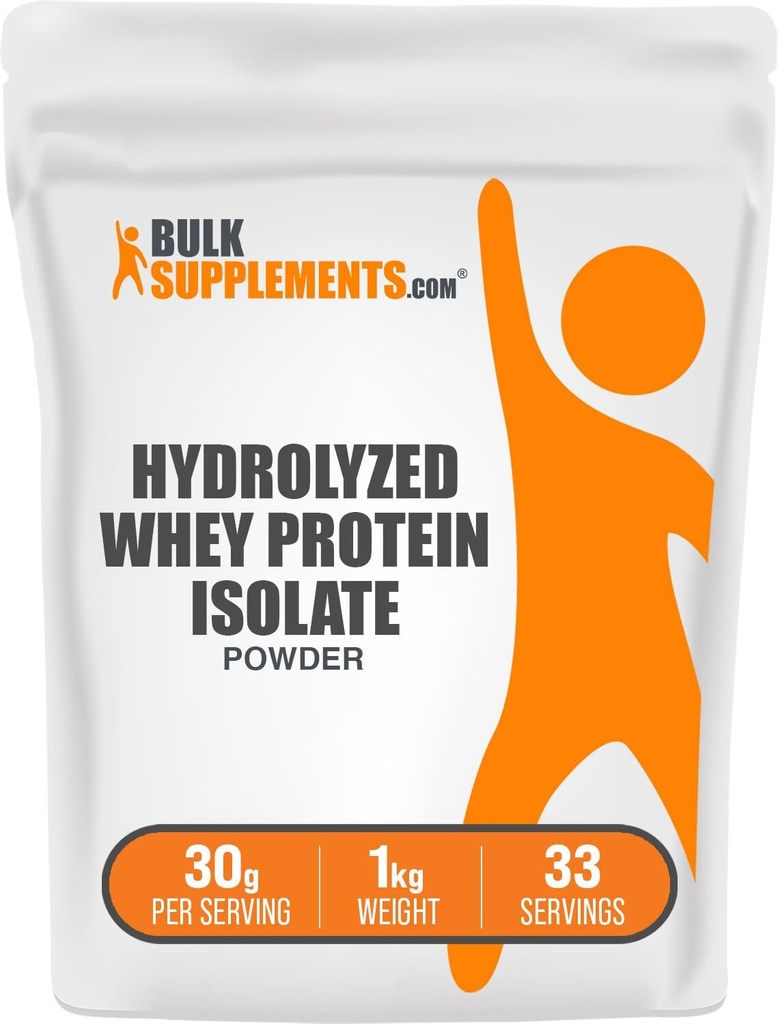 BulkSupplements.com Hydrolyzed Whey Protein Isolate Powder - Whey Isolate Protein - Unflavored & Glutenfrei, 30g pro Portion, 1kg (2.2 lbs) (Pack von 1)