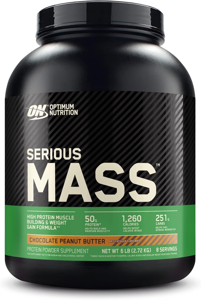 Optimum Nutrition serious Mass, Weiner Gainer Protein Powder, Mass Gainer, Vitamin C a zink pro imunitní podporu, Creatine, Čokoládové arašídové máslo, 6 liber (balení květen Vary)