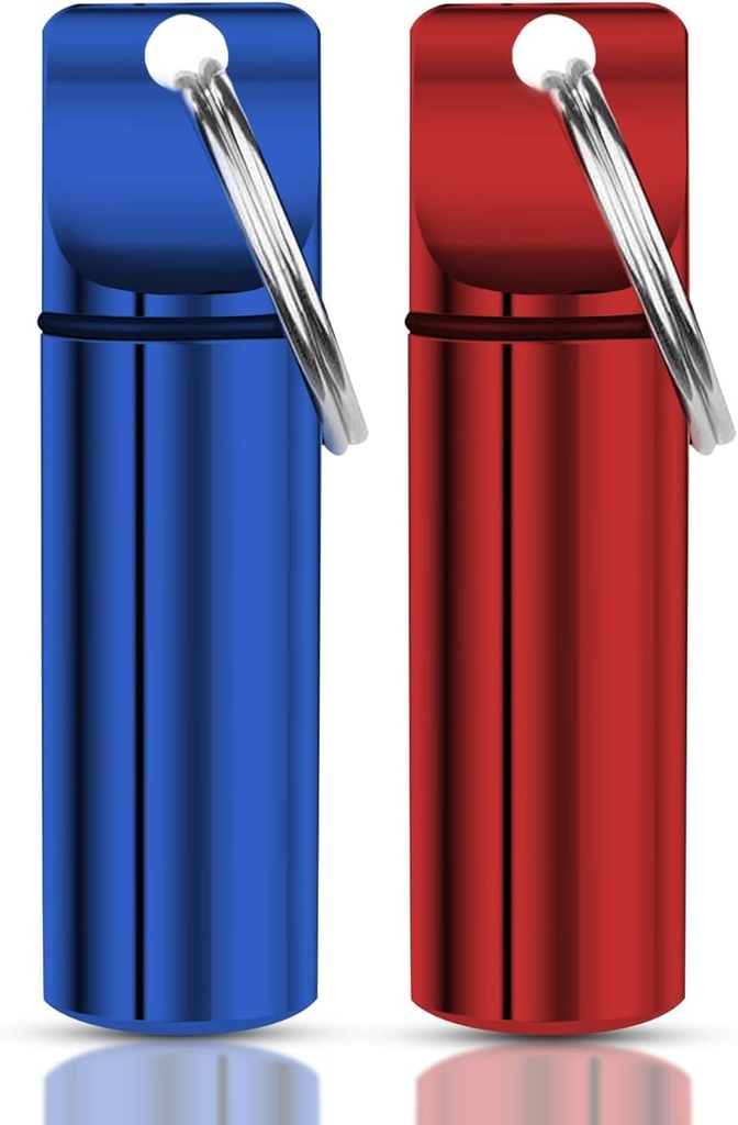 Porte-pilule porte-clés – Pilule de voyage imperméable Conteneur de pilule pour comprimés, capsules – Cas de pilule pour voyage amical pour la purse Mini Pill Case (rouge et bleu)