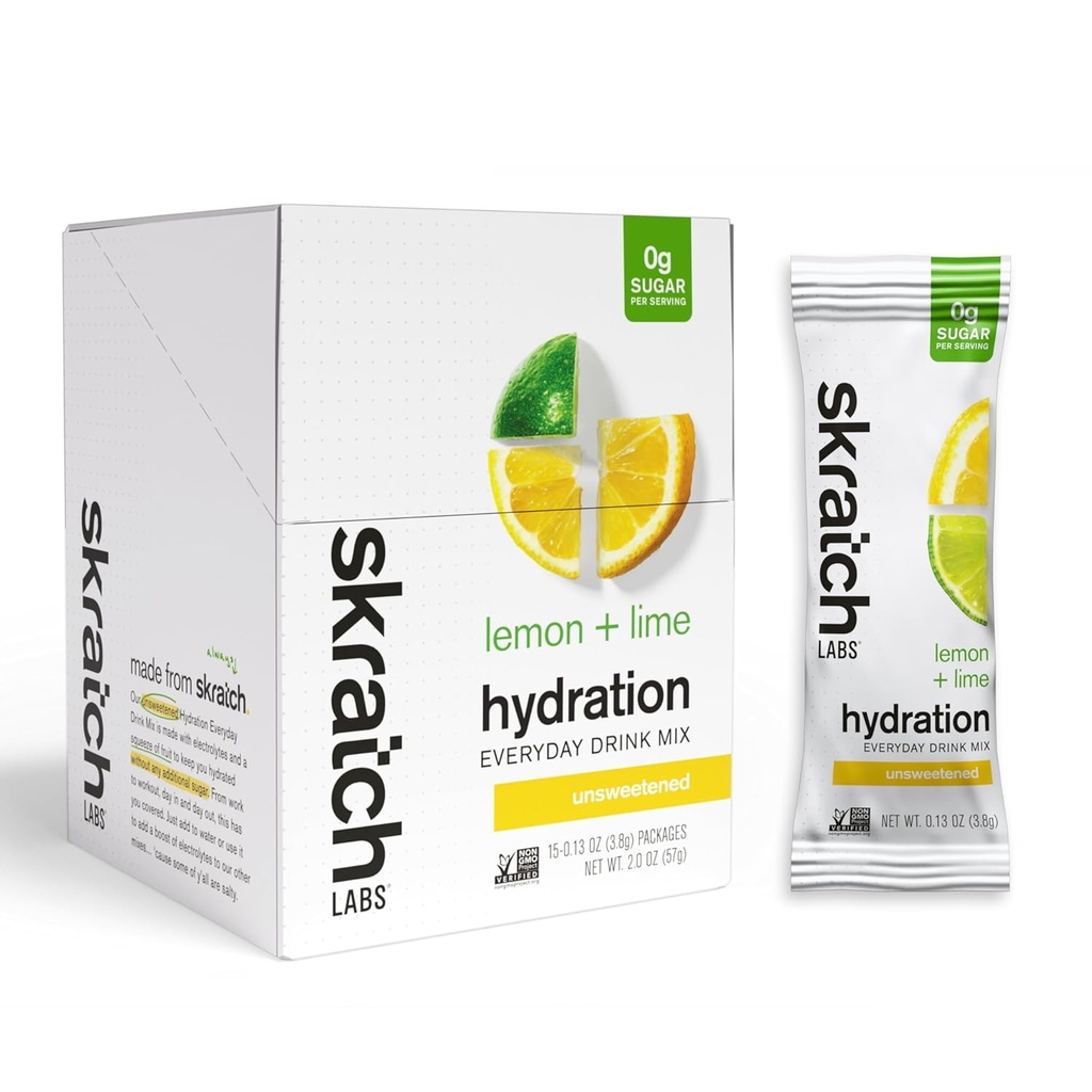 Skratch Labs Neslazené Electrolyte Powder Packets - Everyday Hydration - Sport Drink Mix - Sugar Free - Electrolytes Booster- Lemon + Lime - 15 Servings - Keto, Paleo, Vegan, Non- GMO