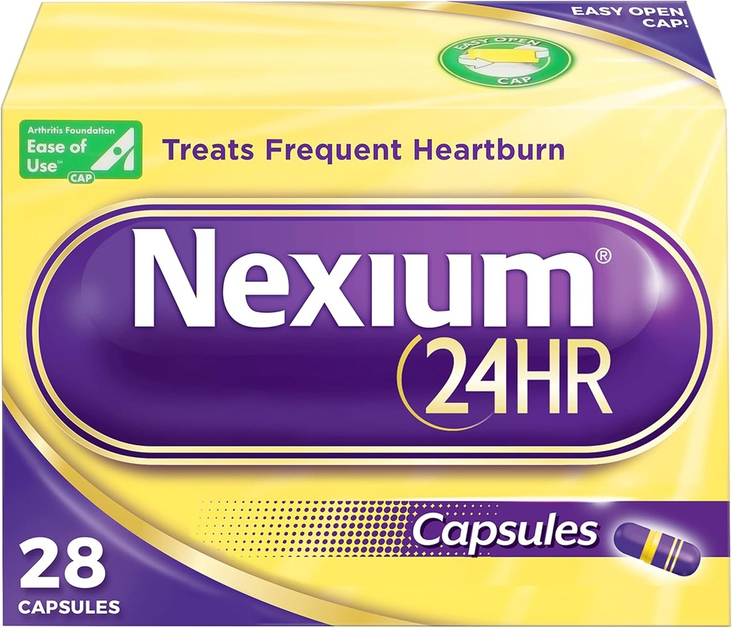 Nexium 24HR Acid Reducer Heartburn Relief Capsules para todo o día e protección solar contra o Heartburn frecuente, Heartburn Medicine con Esomeprazole Magnesio - 28 Conde