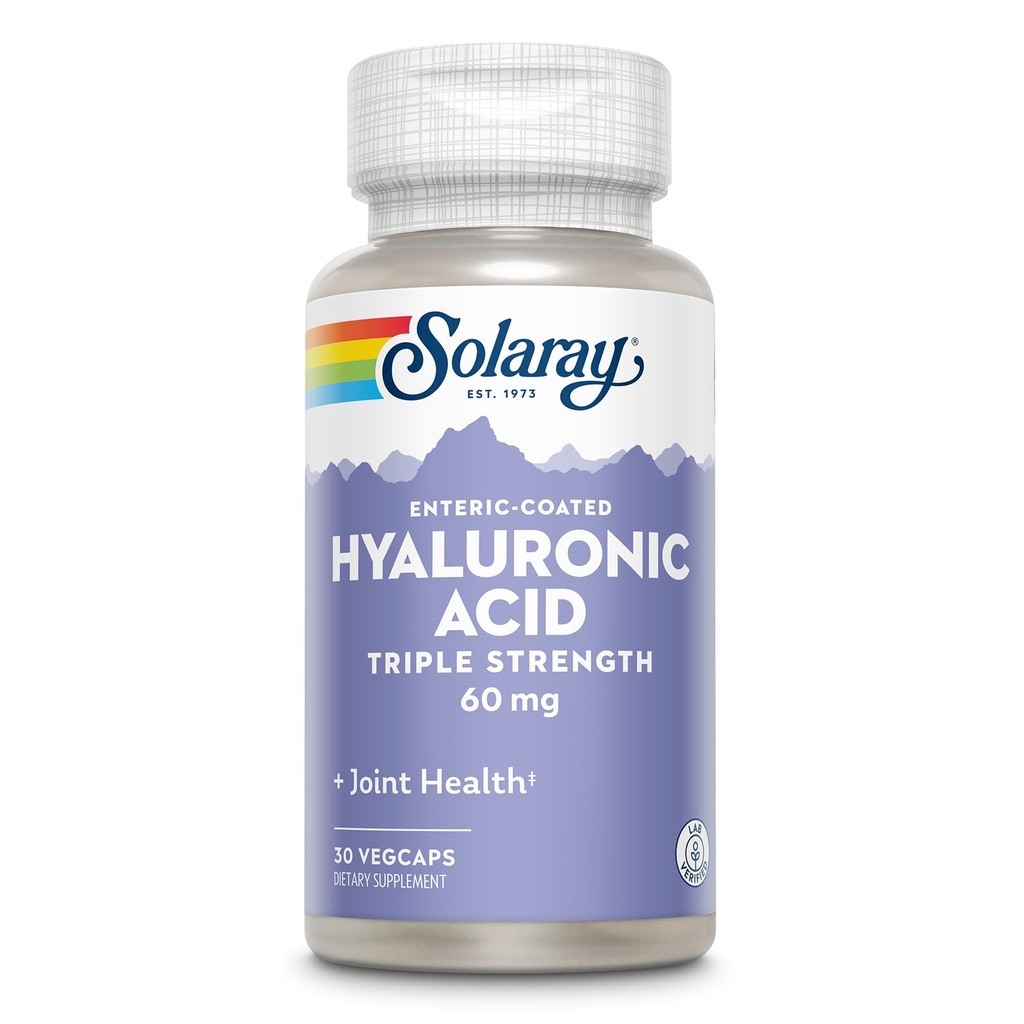 SOLARAY Hyaluronic Acid Triple Strength - Skin Elasticity and Firmness Support - Plus Vitamin C - Lab Verified, 30 Servings, 30 VegCaps