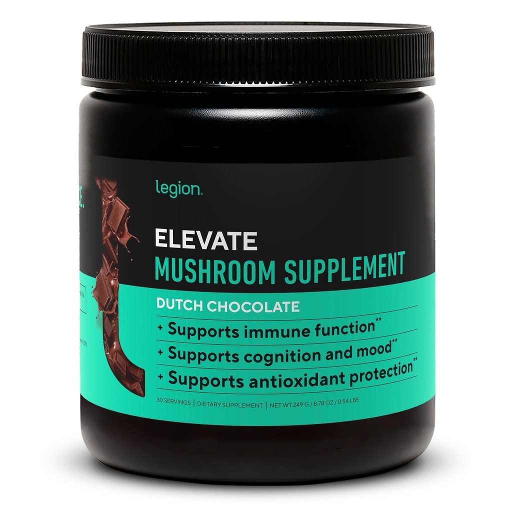 LEGION Elevate Mushroom Supplement Powder - Mushroom Blend of Lions Mane Powder, Reishi Powder & Beta-Glucan- Mushroom Powder to Boost Immune System, Mood & Performance Dutch Chocolate (30 Servings)