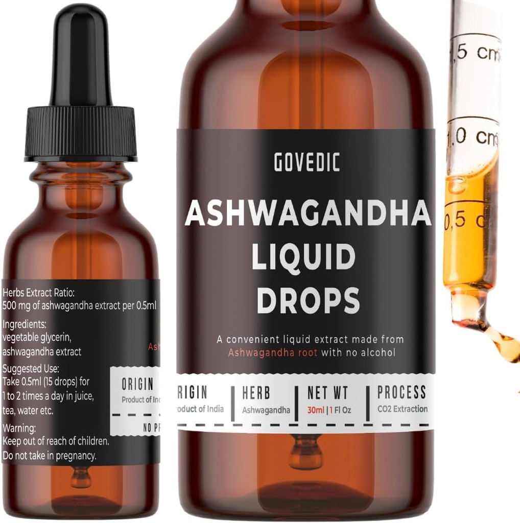 Ashwagandha Liquid Drops Terkonsentrasi 1 Fl Oz 30ml 124; 60 Hamba dari 500mg Root Organic Tincture Extract Supplement 126; Stress Relief, Energy & Imunity, Mental Focus, Fast Absorpsi