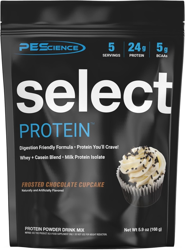 PEScience Select Protein Powder, Wheey and Casein Blend, Clean Protein Powder for Women and Men, Low Calorie, Low Carb, Keto Friendly, Gluten Free - Frosted Chocolate Cupcake - 5 Servings