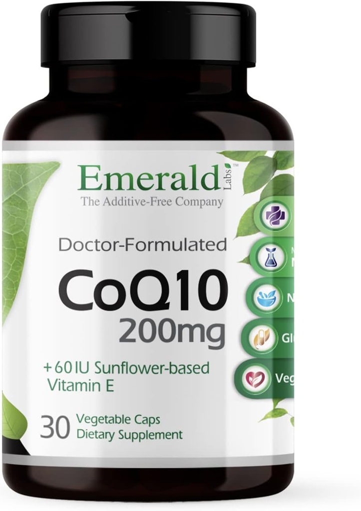 EMERALD LABS CoQ10 200mg - Daxili Vitamin E ilə Premium Wellness Supplement - Antioksidiya, Sərgi, Enerji və Dəniz Sağlamlıq - 30 Kapsül (30-Day Supply)