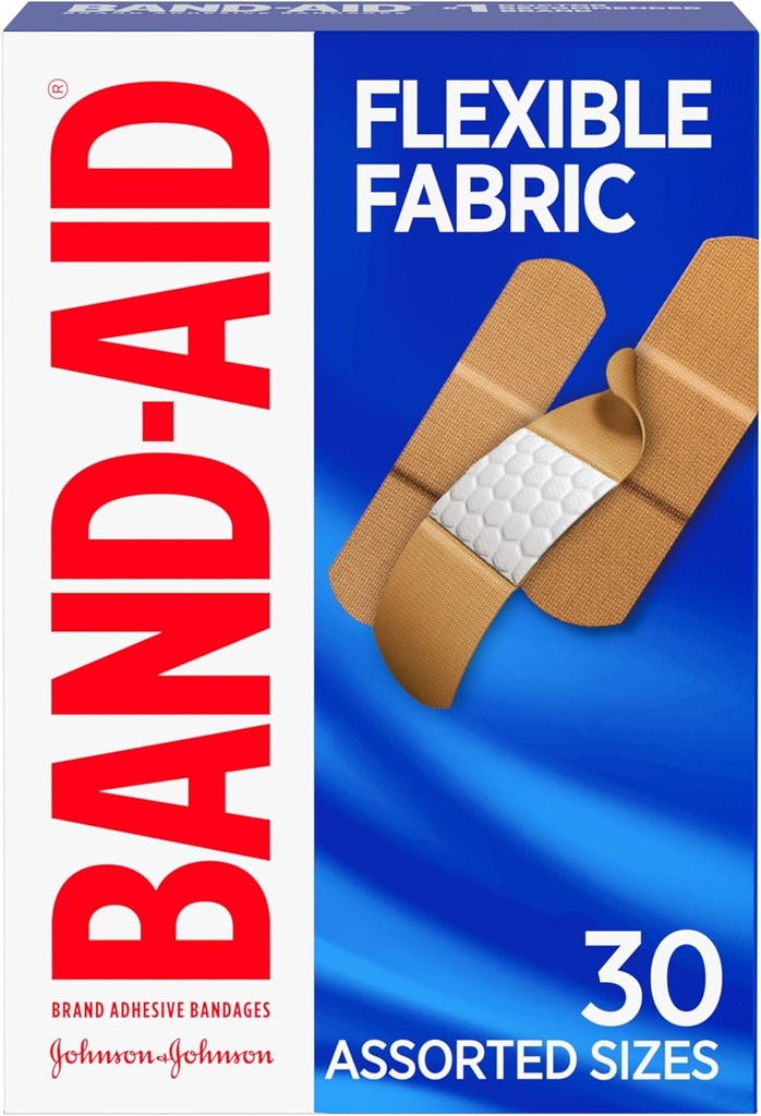 Bande-Aid marque flexible tissu Bandes adhésives, confortable protection stérile et soin des plaies pour les coupures et les brûlures mineures, la technologie Quilt-Aid à Coussin plaies douloureuses, tailles assorties, 30 ct