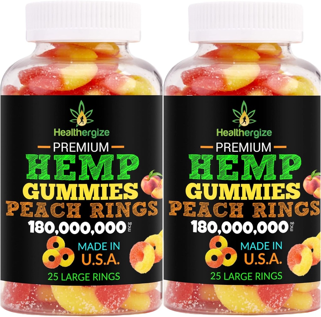 2PACK Hemp Gummies- Fresh Delicious Gummy Peach-for Sleep, Klid a Relax, Back- Premium Hemp Oil Gummy Edibles, Natural Hemp Party-Made in USA