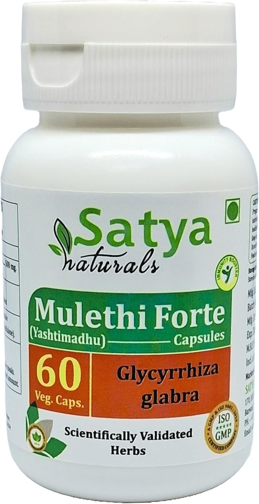 Mulethi Forte capsule 500 mg. 60 Veg. Capsule | Yasthimadhu (Glycyrrhiza Glabra) Estratto di capsule per uomini e donne | Ayurvedic Herbal Supplement/Remedies | 10:1 Forte (1 Bottiglia di 60 capsule)