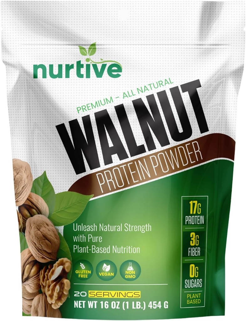 Walnut Proteïne Poeder - Rijk aan Omega-3 & Plant-Based Proteïne - Antioxidant Boost - Ideaal voor Smoothies & Baking - Glutenvrij, Veganistisch, Niet GGO - 20 Servers (16 oz / 454 g)