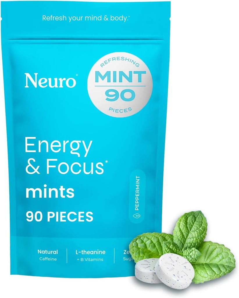 NeuroGum Energy & Focus Mints (90 Bag Count, Peppermint)