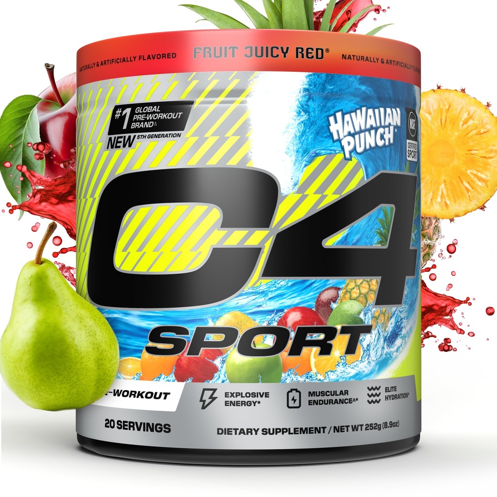 C4 Sport Pre Workout Powder - NSF Certified for Sport - Elite Hydration - 200mg Caffeine + Creatine + Beta-Alanine - Electrolytes and Energy Supplement - Hawaiian Punch, 20 Servings